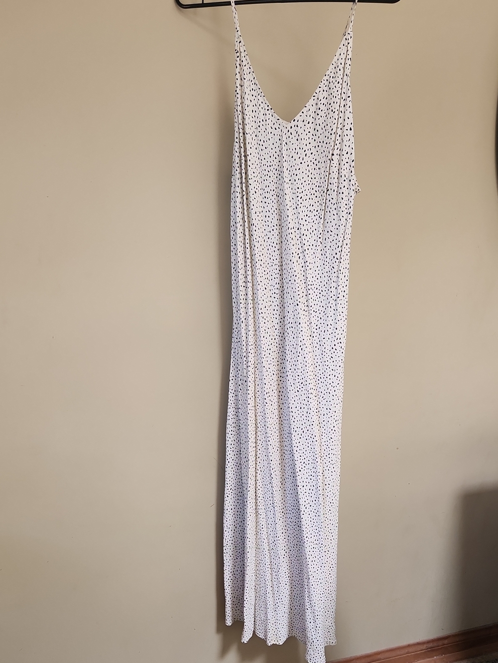 White Maxi Slip Dress with Black Dot Print
